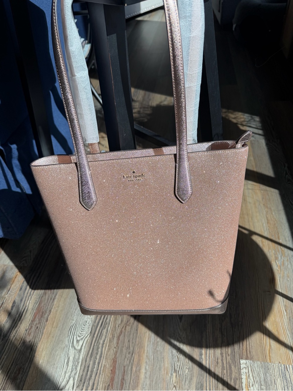 kate spade rose gold glitter tote bag